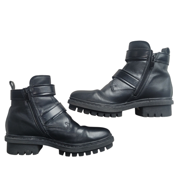 Aldo Black Leather Moto Ankle Zipper Boots with Buckles Size 7 - Picture 2 of 5